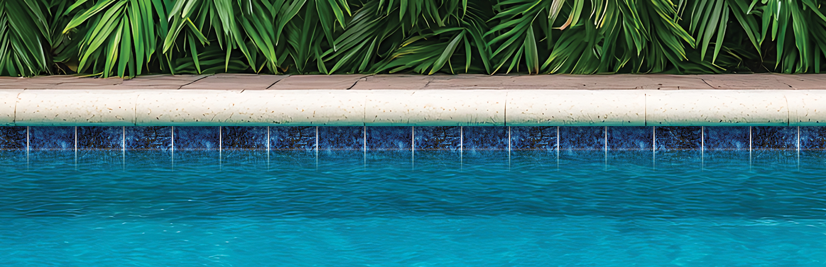 tropical pool with deep blue waterline tile